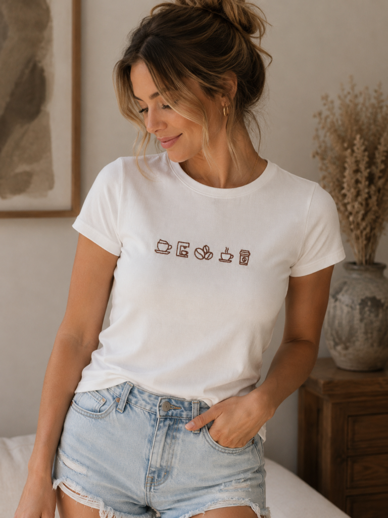 Kava & Chill – vezena ženska majica za ljubitelje kave